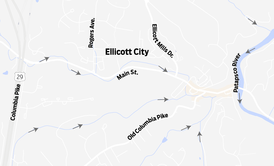 Ellicott City Map, Map of Ellicott City, Ellicott City and Tributaries, Ellicott City and Patapsco River